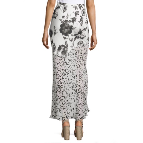 HAUTE HIPPIE swan black white floral dots silk mixed print maxi skirt - Picture 3 of 9